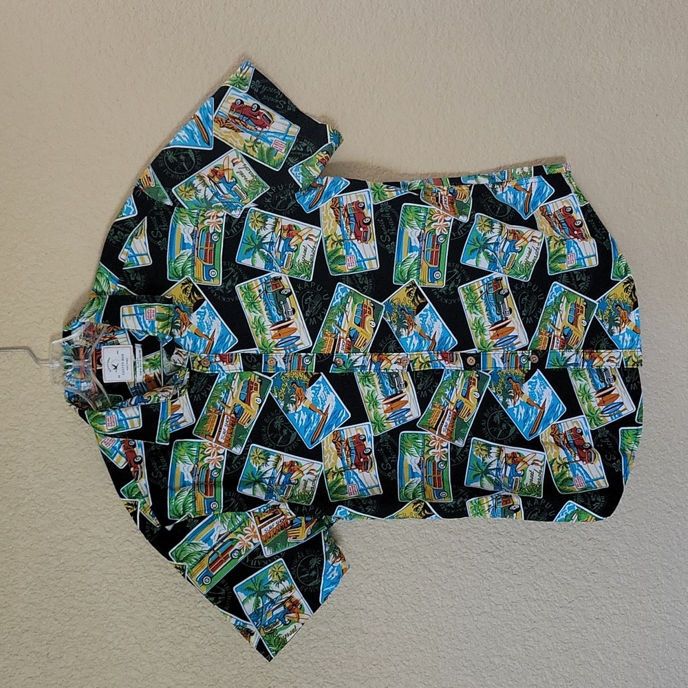 Retro surf postcard Hawaiian print buttondown shirt